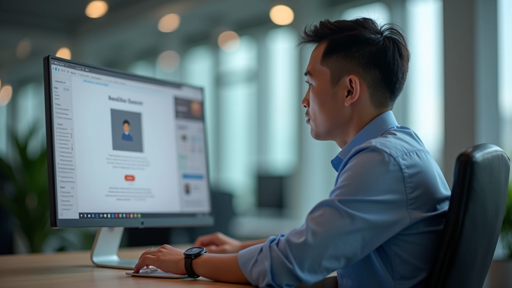 Person reviewing website mockup on large monitor displaying product imagery and layout design